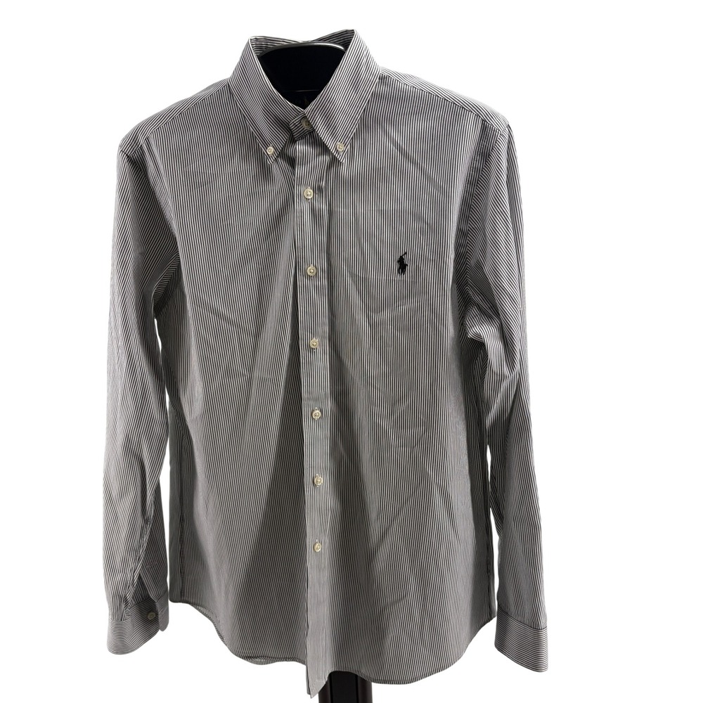 Ralph Lauren Mens Black White‎ Striped Cotton Button Down Shirt M Classic Preppy
